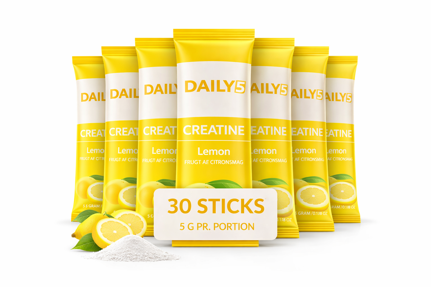 DAILY5 Creatine Monohydrate Lemon – 30 sticks (5 g pr. portion)